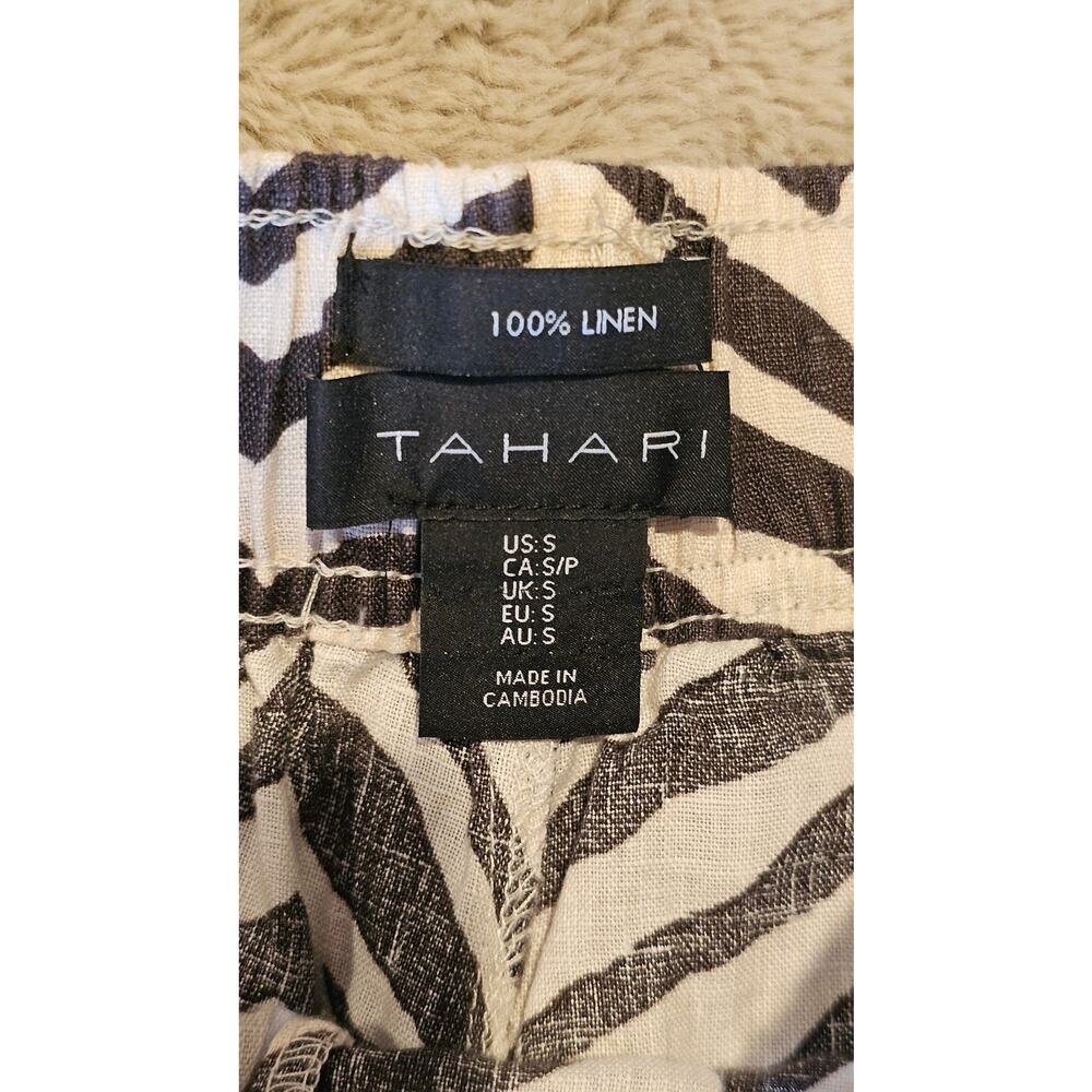 Tahari 100% Linen Pants, Wide-Leg Elastic Waist Zebra Animal Print Sz S New - Picture 3 of 9